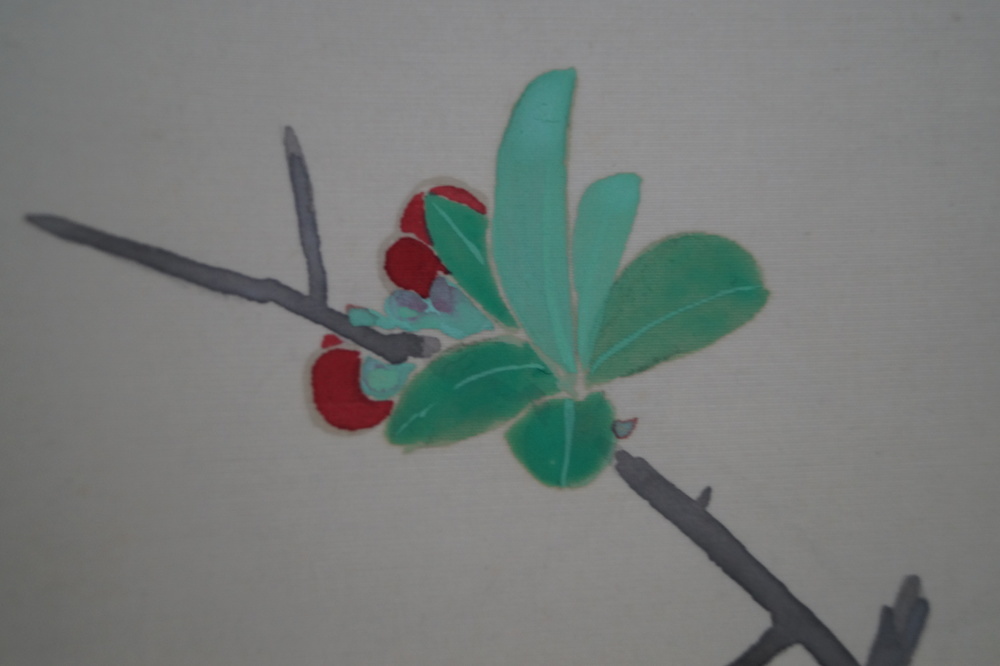Zwei Voegel am Rosenstrauch Rollbild Rosenstrauch-Motiv Nahaufnahme 3