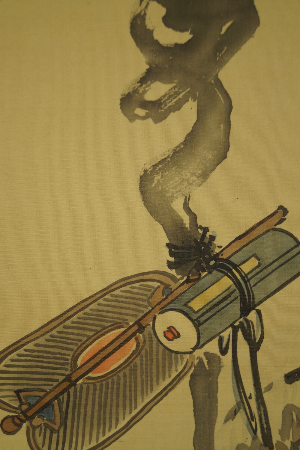 Hotei Hanging Scroll Smoke Motif Close-Up