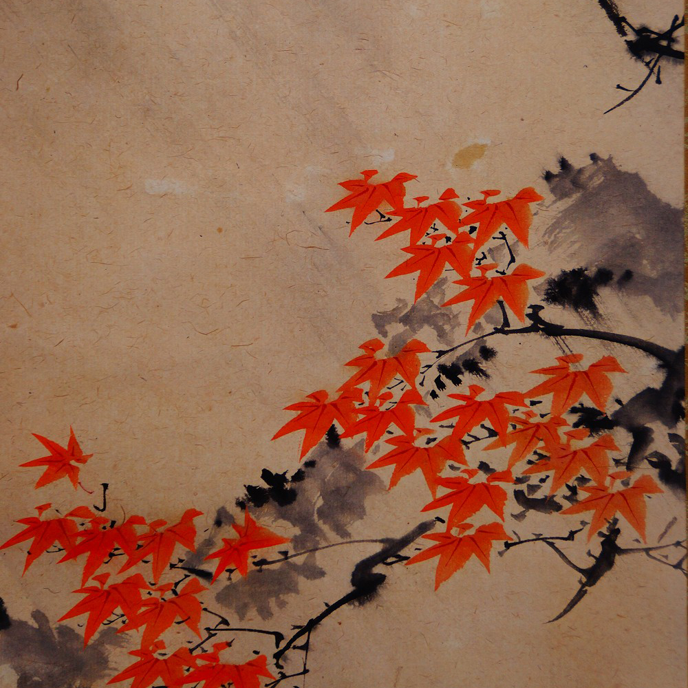 Autumn Flight in Morning Light Hanging Scroll by Manjo Kajo Motif Close-Up Preview