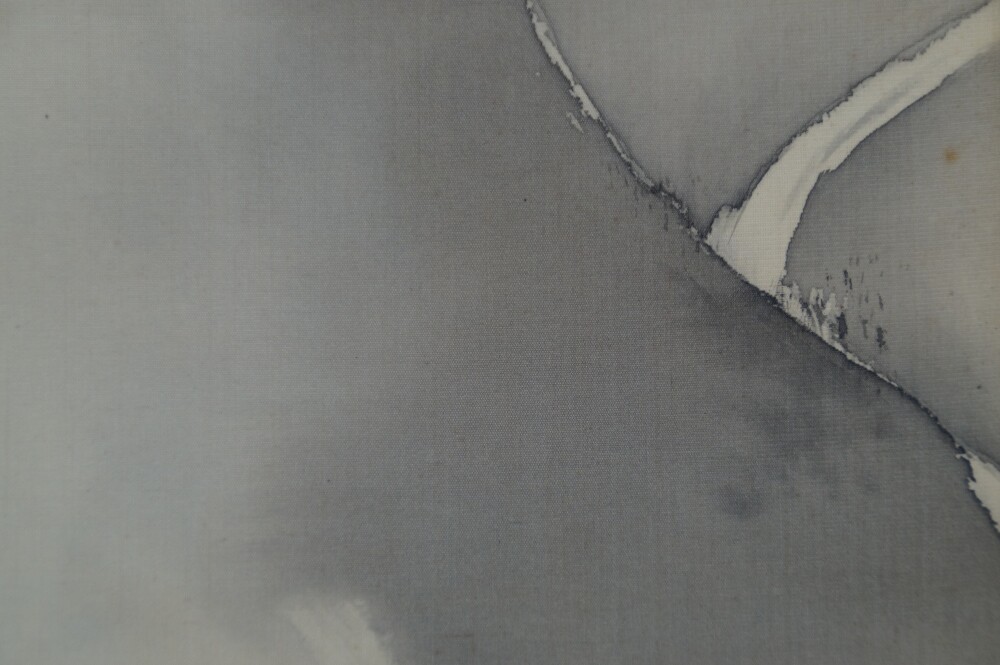 Extreme Close-Up of the Rock Contour and Waterfall Course in the Hanging Scroll Encounter at the Edge of the Waterfall by Yagioka Shunzan