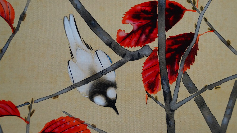 Autumn Wind in the Bamboo Grove Hanging Scroll by Abe Kinshu Birds Motif Close-Up 2