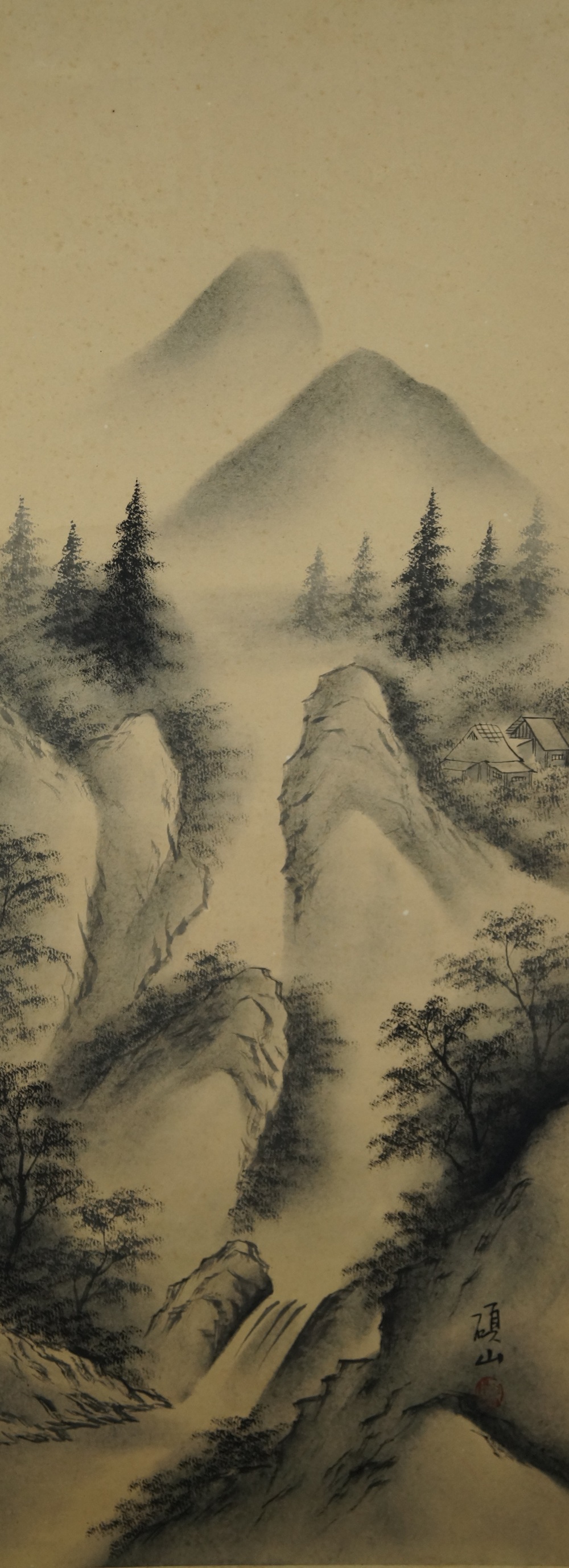 Landscape with Mountain Huts in Fog Full View of the Painting Without Mounting Full Motif Without Mounting