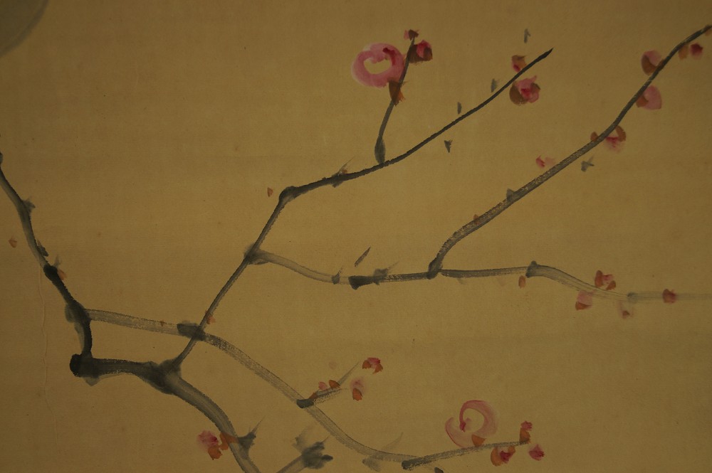 Japanese Hanging Scroll Bird on a Plum Tree Plum Blossom Motif Close-Up 2