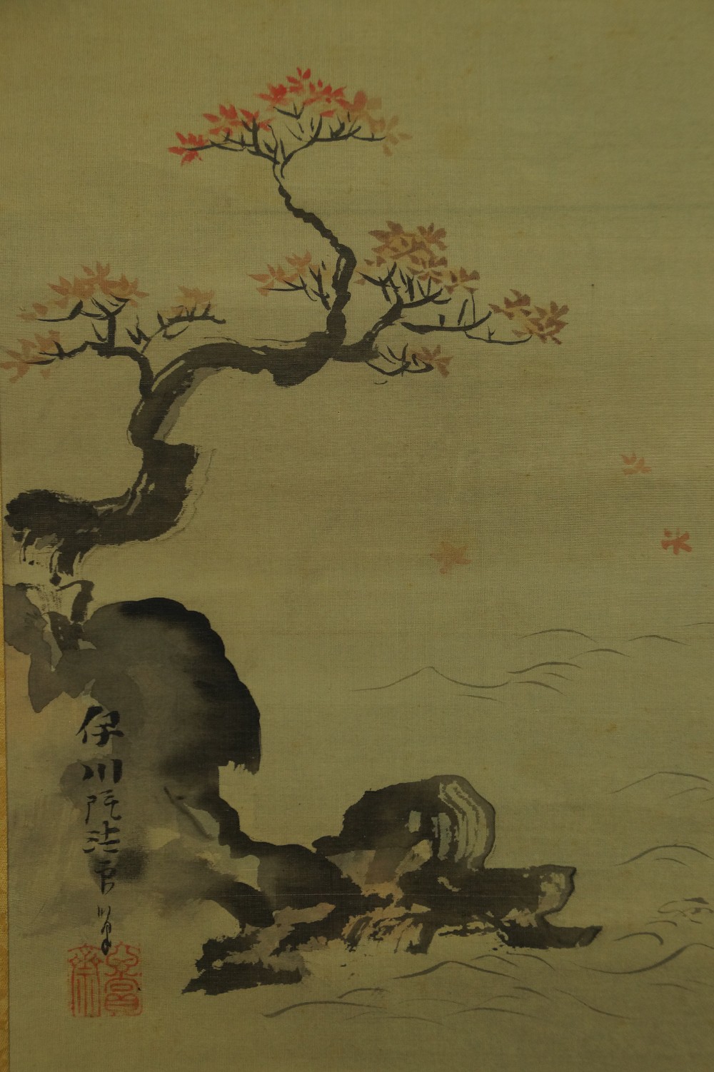 Fruehling und Herbst von Kano Isenin Eishin Herbst Rollbild Signatur und Siegel Nahaufnahme
