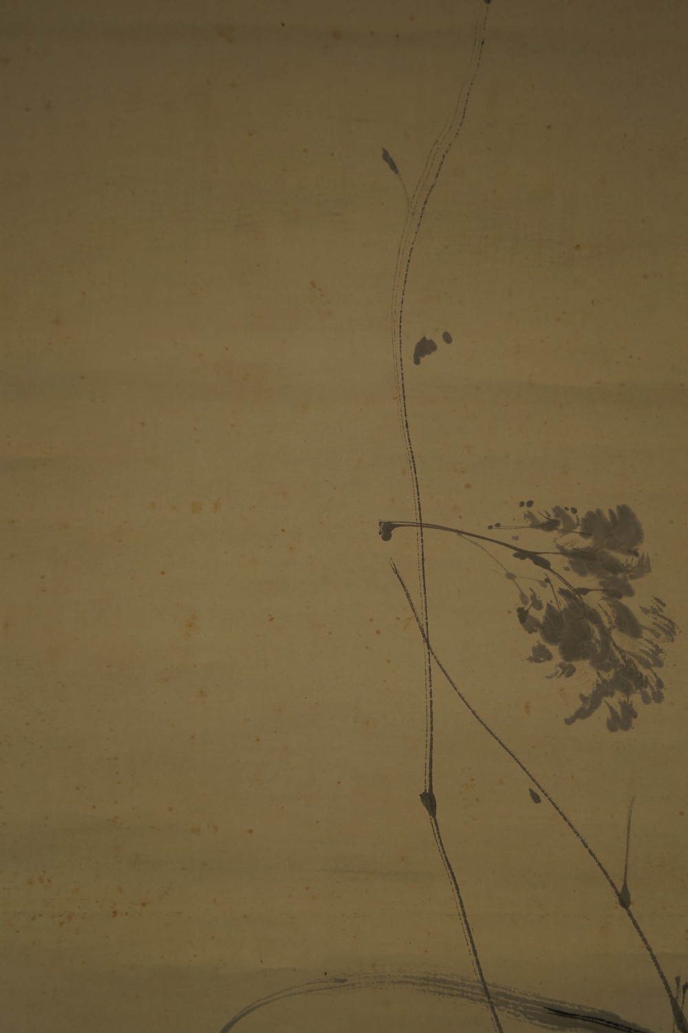 Two ducks in the grass hanging scroll plant motif close-up