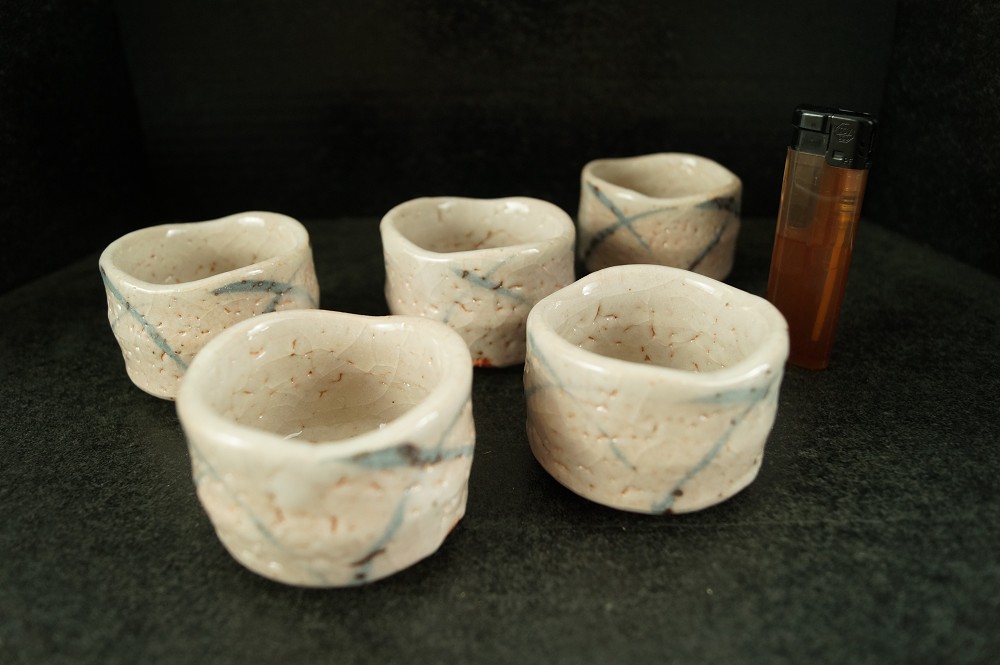 Sake Cups Guinomi Set of 5 with Size Comparison