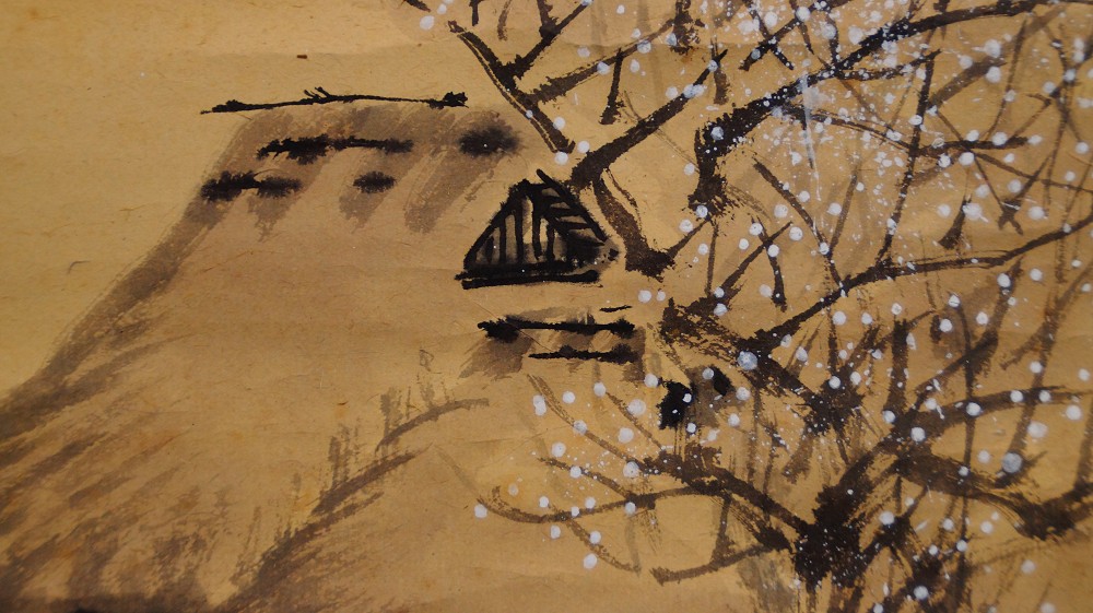 Frueher Fruehling in den Bergdoerfern Kakemono von Matsumura Baiseki Haus-Motiv Nahaufnahme