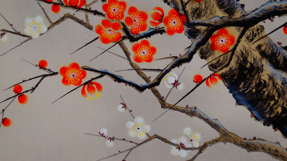 Spring Branch with Bird Kakemono by Arii Shoun Plum Blossoms Motif Close-Up 2