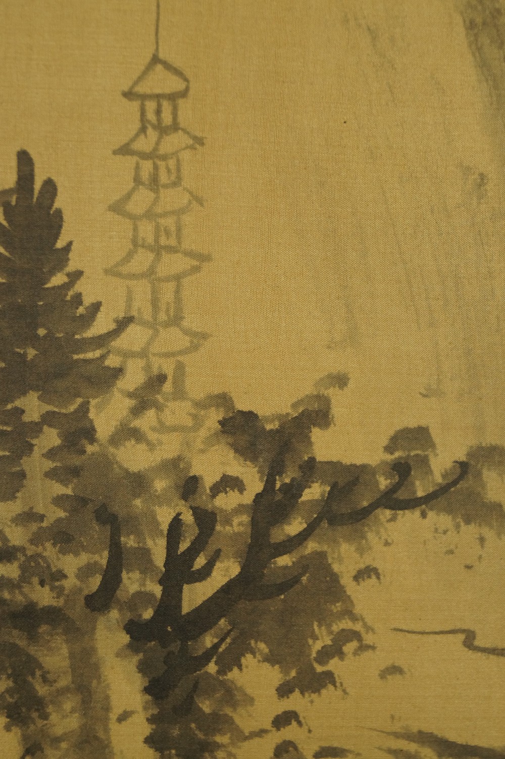 Landschaft Rollbild Kakejiku Kakemono Pinselfuehrung Nahaufnahme