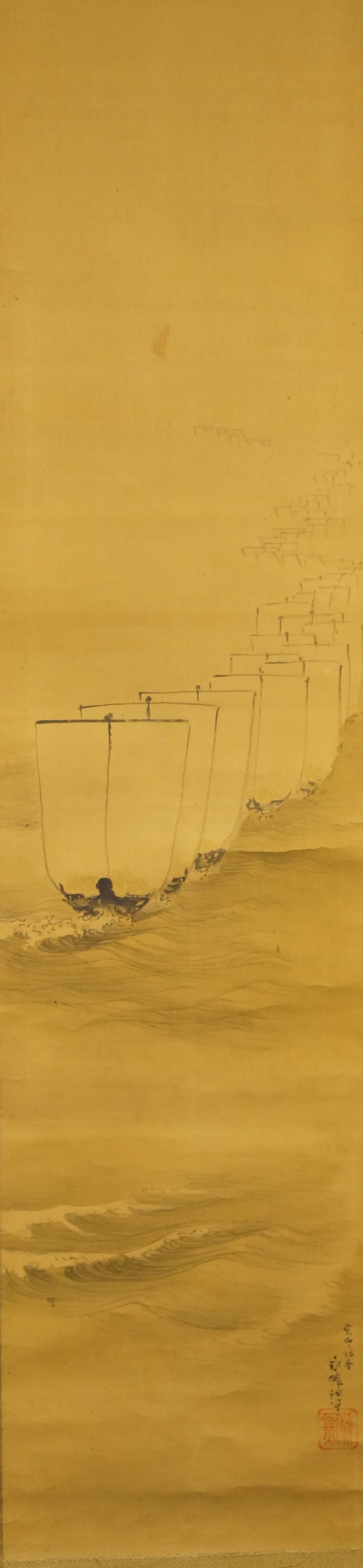 Japanisches Rollbild Boote Gesamtmotiv ohne Rahmung