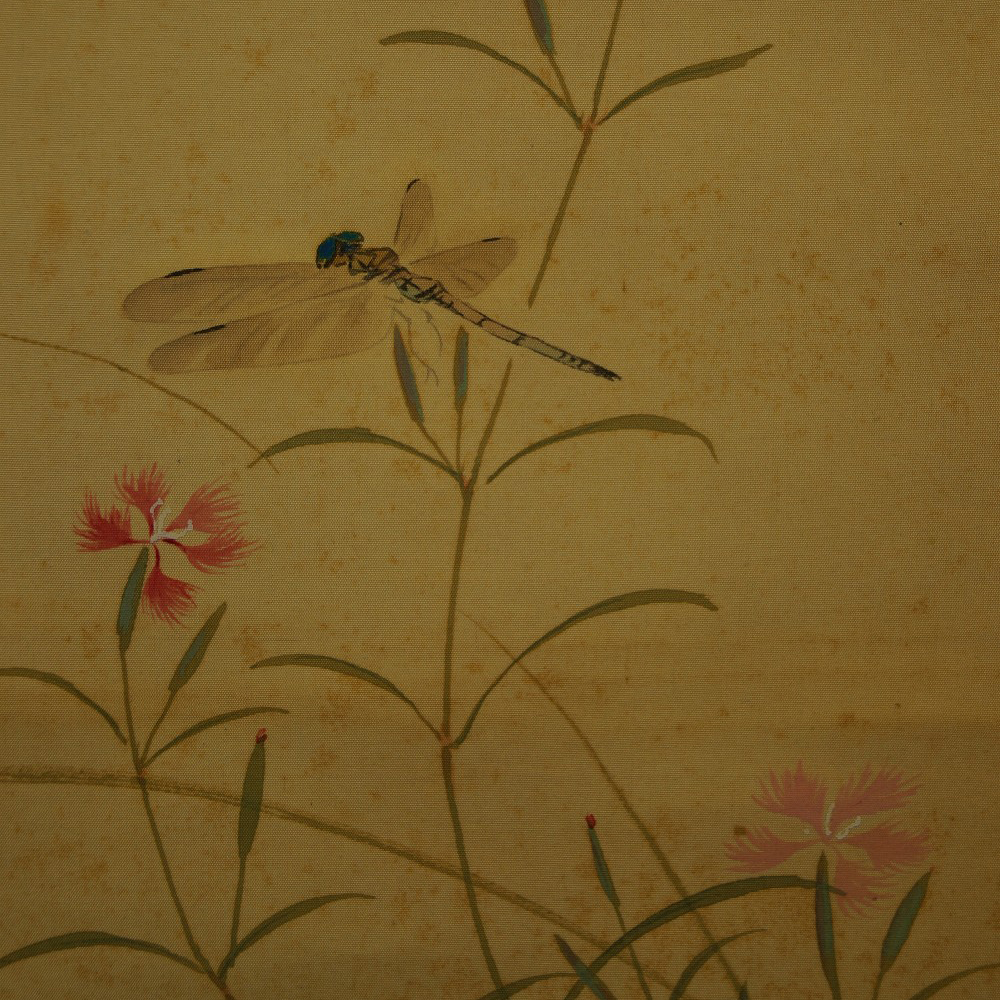 Japanese hanging scroll Dragonfly by Kazuyo Okutani motif close-up preview