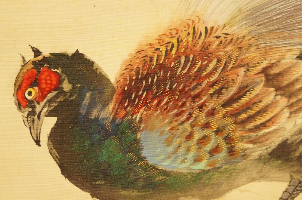 Pheasants at the Cherry Tree by Mano Kamura pheasant close-up 2