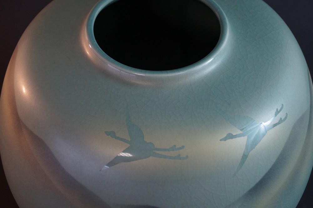 Kutani Vase von Kosho Halsansicht Nahaufnahme 1