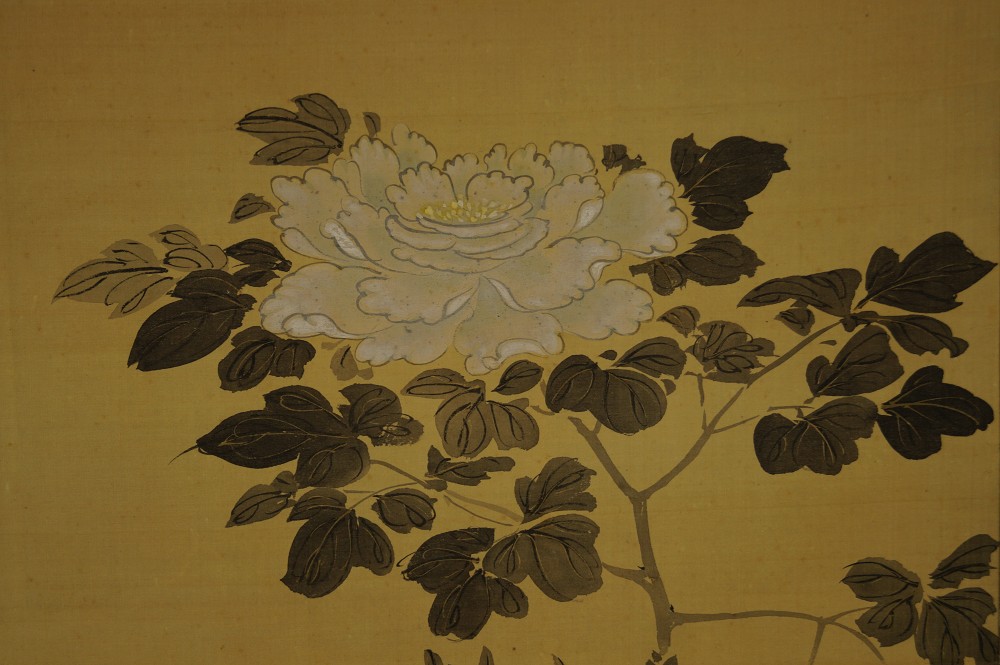 Spatzen und Chrysanthemen - Japanisches Rollbild (Kakejiku, Kakemono)