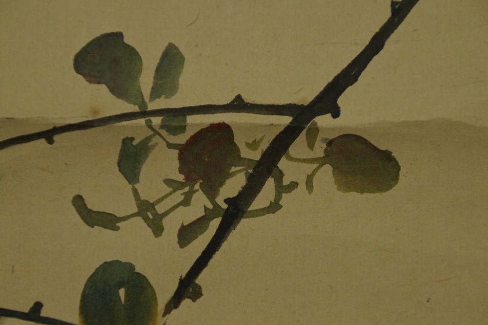 Bird on a rose branch rose motif close-up 3