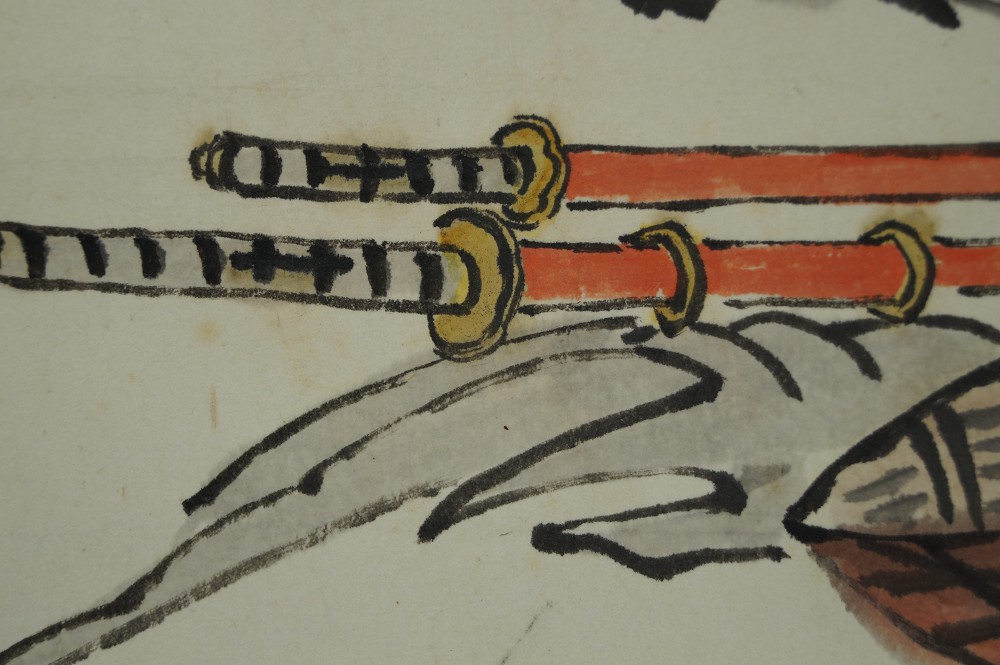 Samurai Hanging Scroll Swords Motif Close-Up