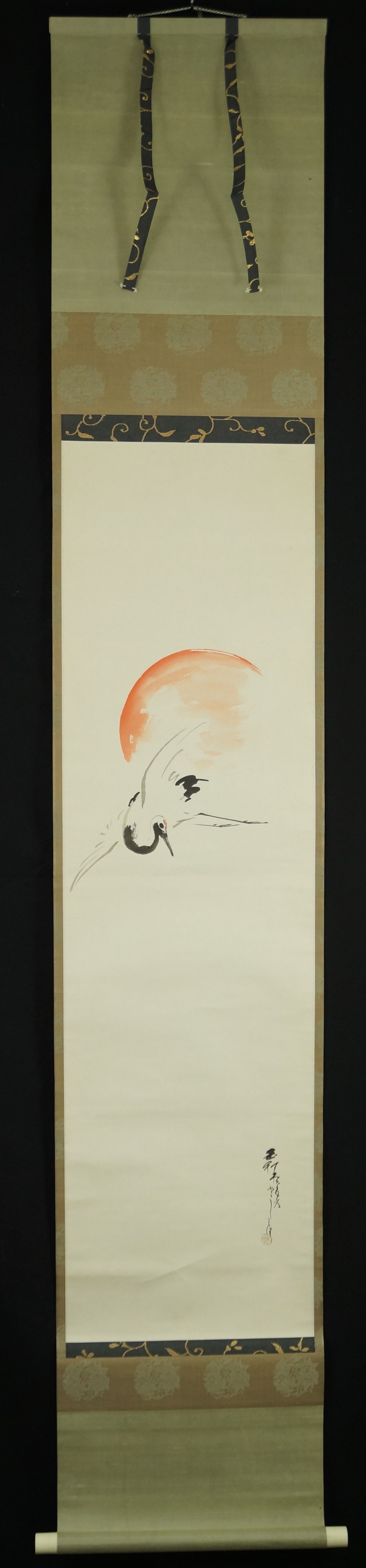 Crane in Flight by Niwa Gyokuni Overall View Hanging Scroll