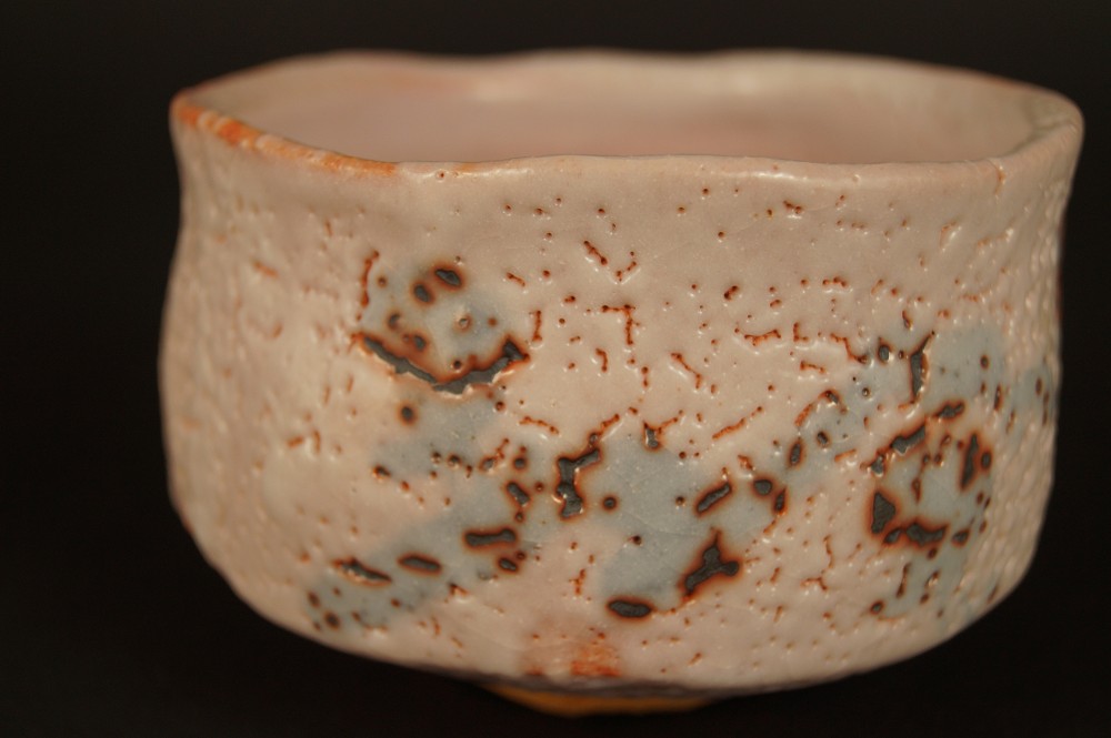 Shino Tea Bowl Further Side View with Ash Marks Side View 3