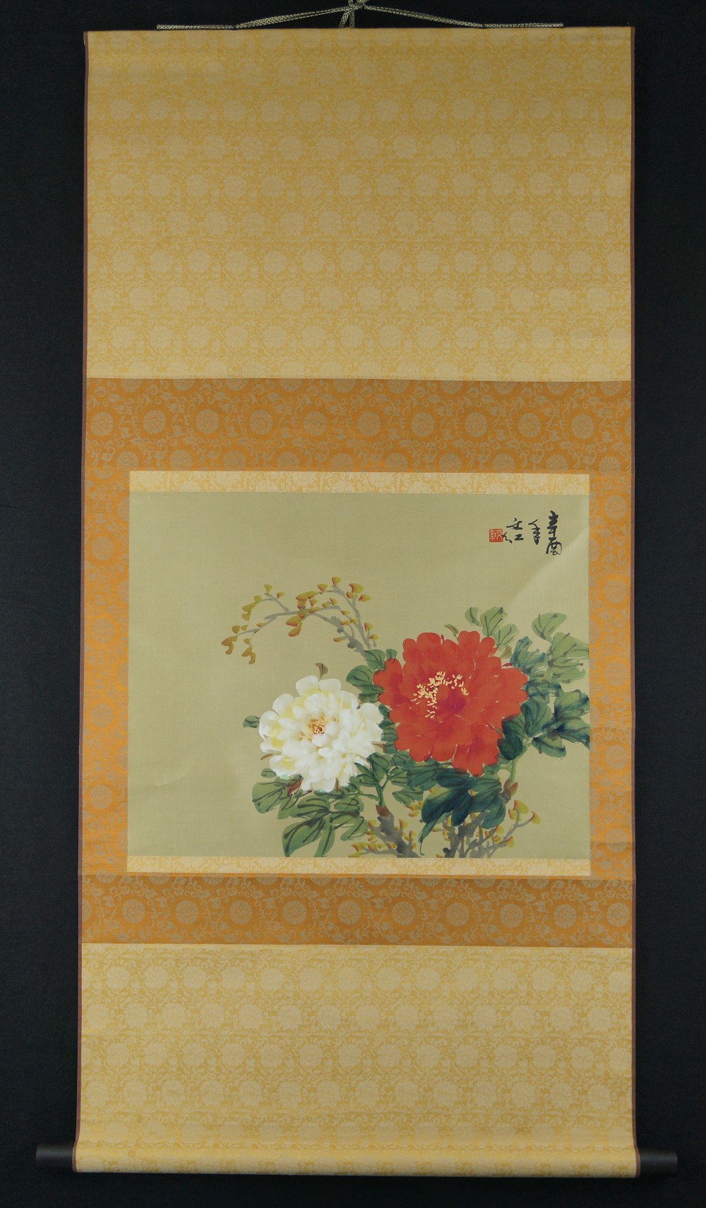 Peonies Hanging Scroll Full View Hanging Scroll