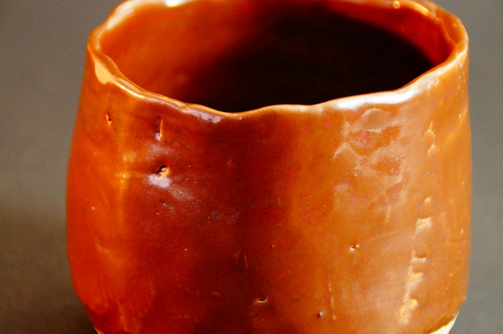 Chawan Tea Bowl Made of Seto Ware by Cho Sojo Glaze Close-Up