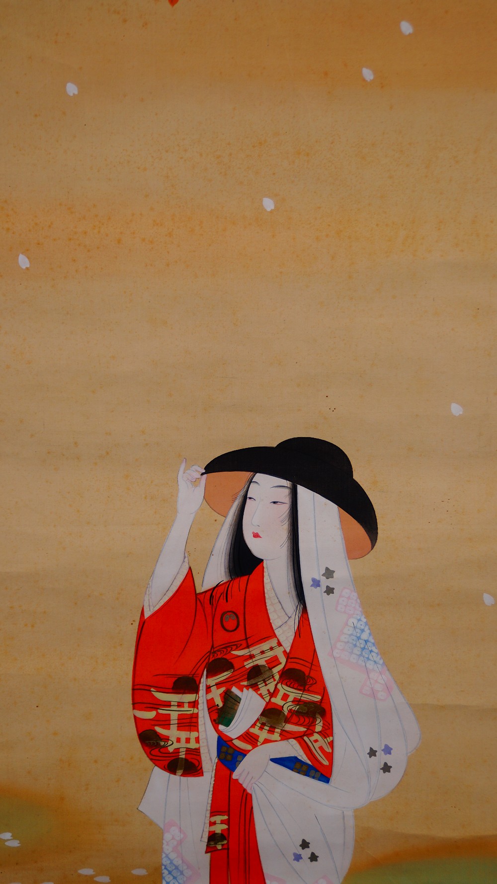 Under the Cherry Blossom Rain hanging scroll by Sokan woman portrait motif close-up
