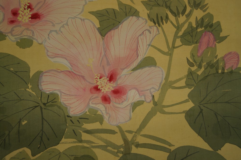 Spatz und Blumen - Japanisches Rollbild (Kakejiku, Kakemono)