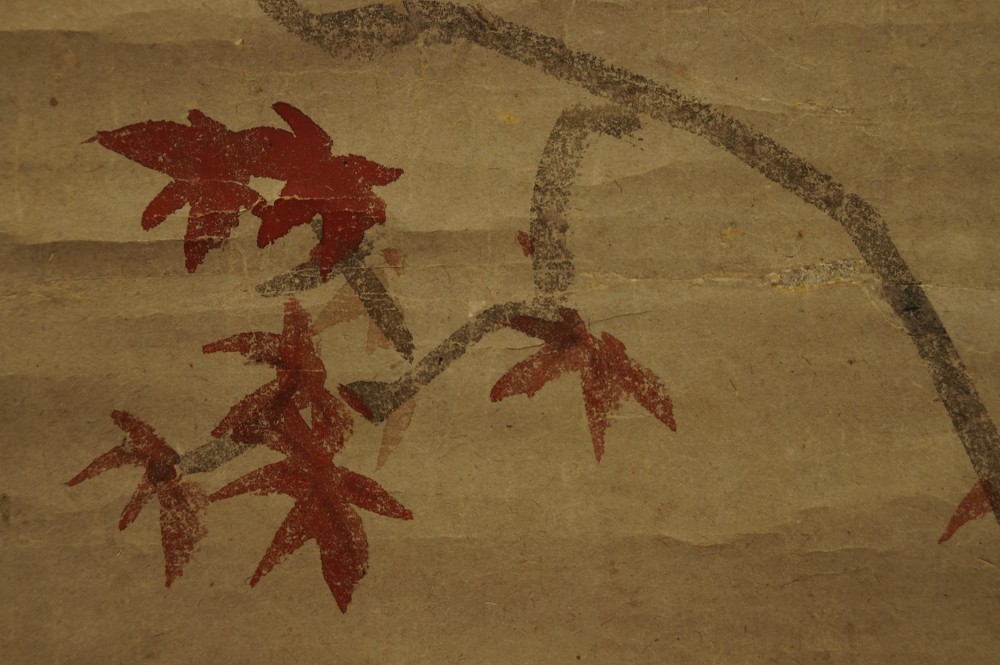 Five sparrows on a maple branch maple motif close-up 3
