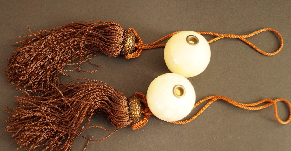 Two Fuchin Wind Chime Weights with Tassels Side by Side Set Front View 3