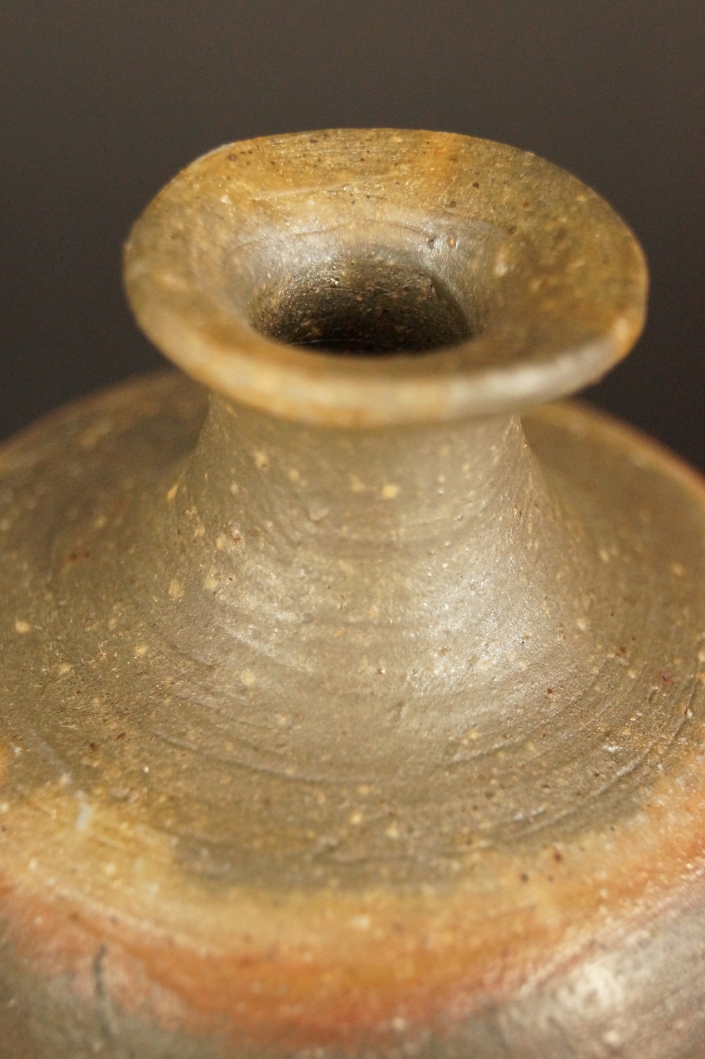 Bizen ware tokkuri by Shuzo Ogawa neck view close-up