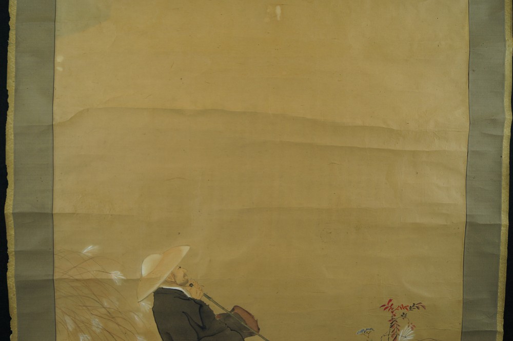 Monk and Mount Fuji landscape close-up