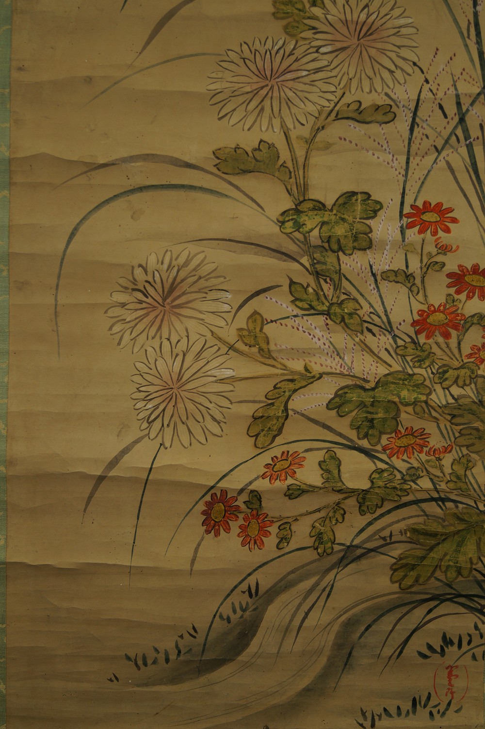 Japanese Hanging Scroll Chrysanthemum Motif Close-Up 2