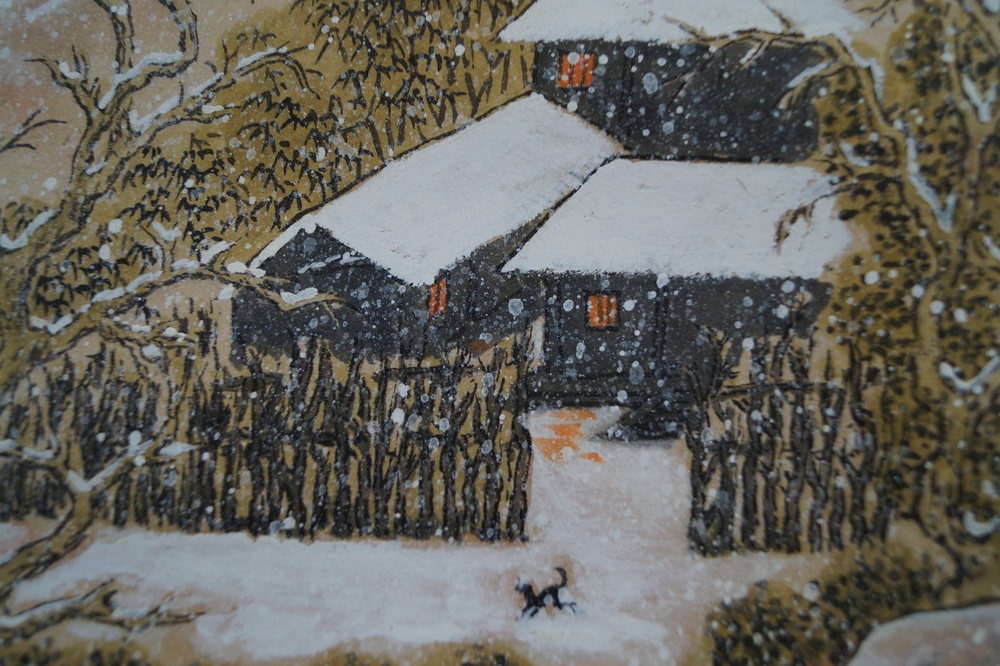 Berglandschaft Bauernhaus im Schnee Nahaufnahme 2
