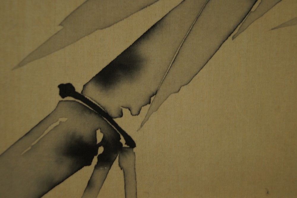 Ink painting bamboo stalk brushwork close-up