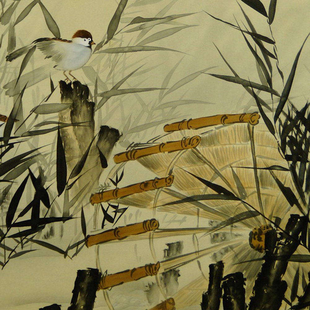 Sparrows at the Water Wheel by Noda Setsun Motif Close-Up Preview