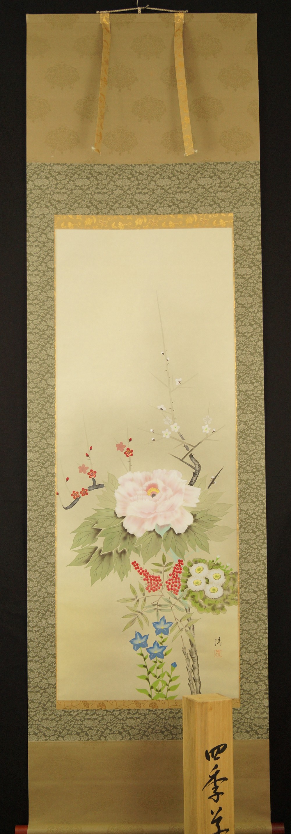 Peony Kakemono full view hanging scroll