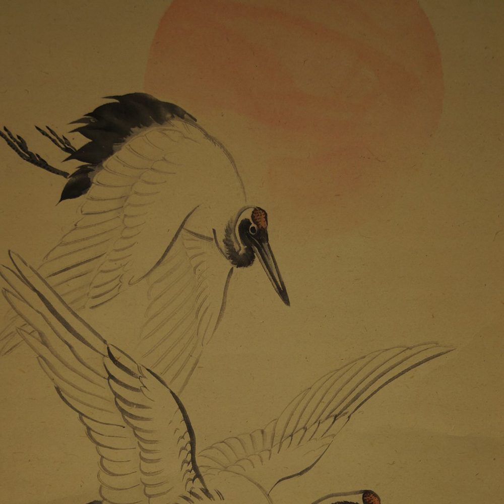 Japanese Hanging Scroll Cranes by Nakajima Raisho Motif Close-Up Preview