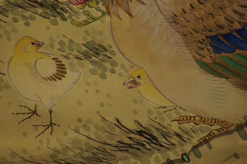 Rooster and Hen Chick Motif Close-up