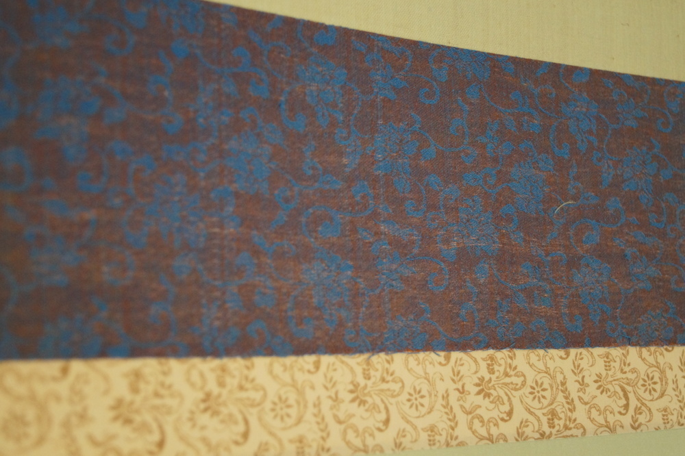 Landscape with Water Mill and Waterfalls Close-Up of the Blue-Brown Fabric Mounting Mounting Detail