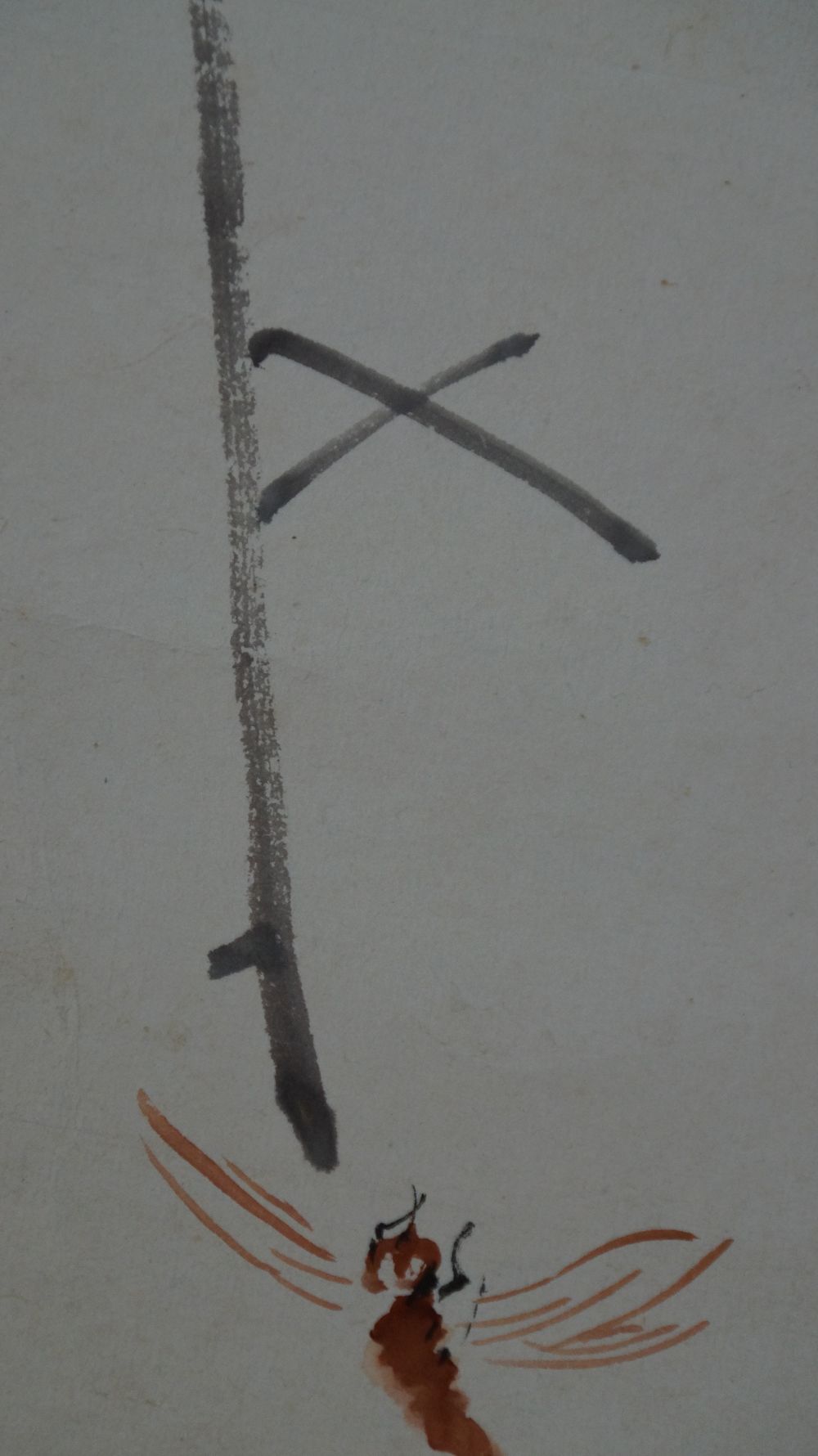 Close-up of the ink-painted bamboo stalk in the Makuri Black Cat and Dragonfly