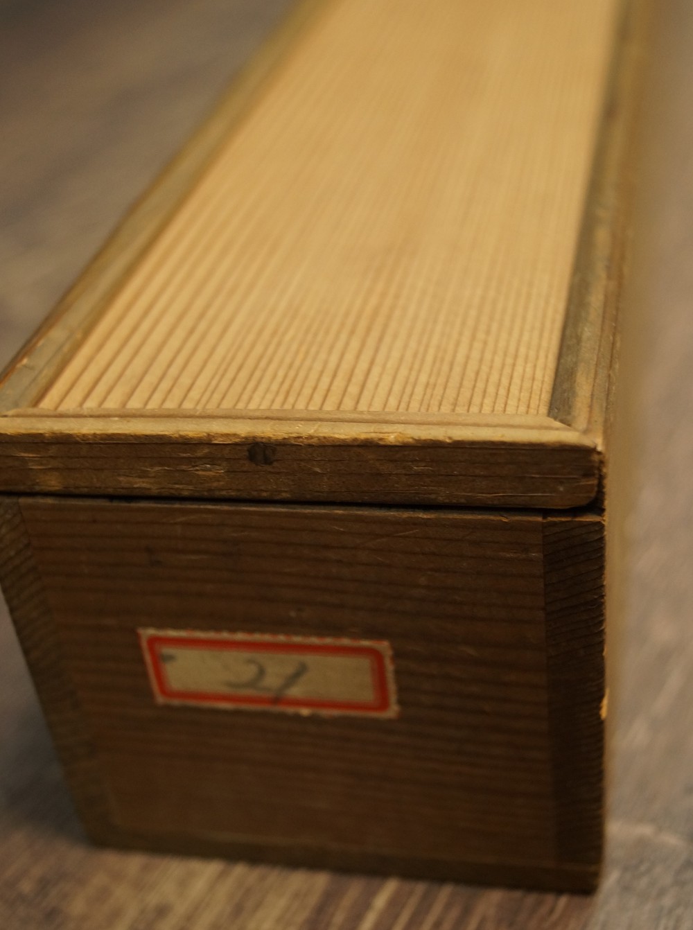Storage box with number label close-up