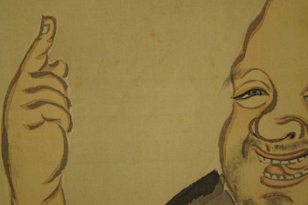 Hotei under the pine kakemono brushwork close-up