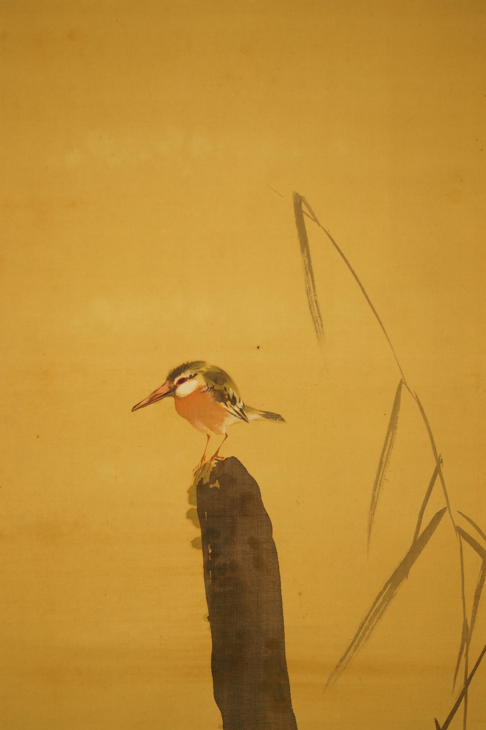 Kingfisher with orange breast on a wooden post Kingfisher Motif Close-Up 1