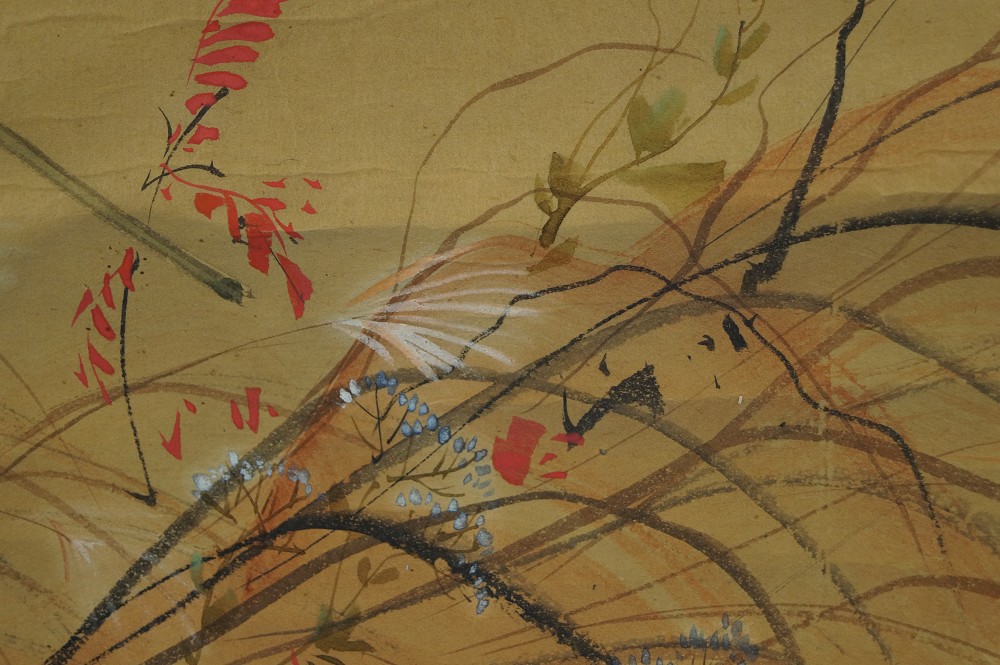 Monk and Mount Fuji pampas grass motif close-up