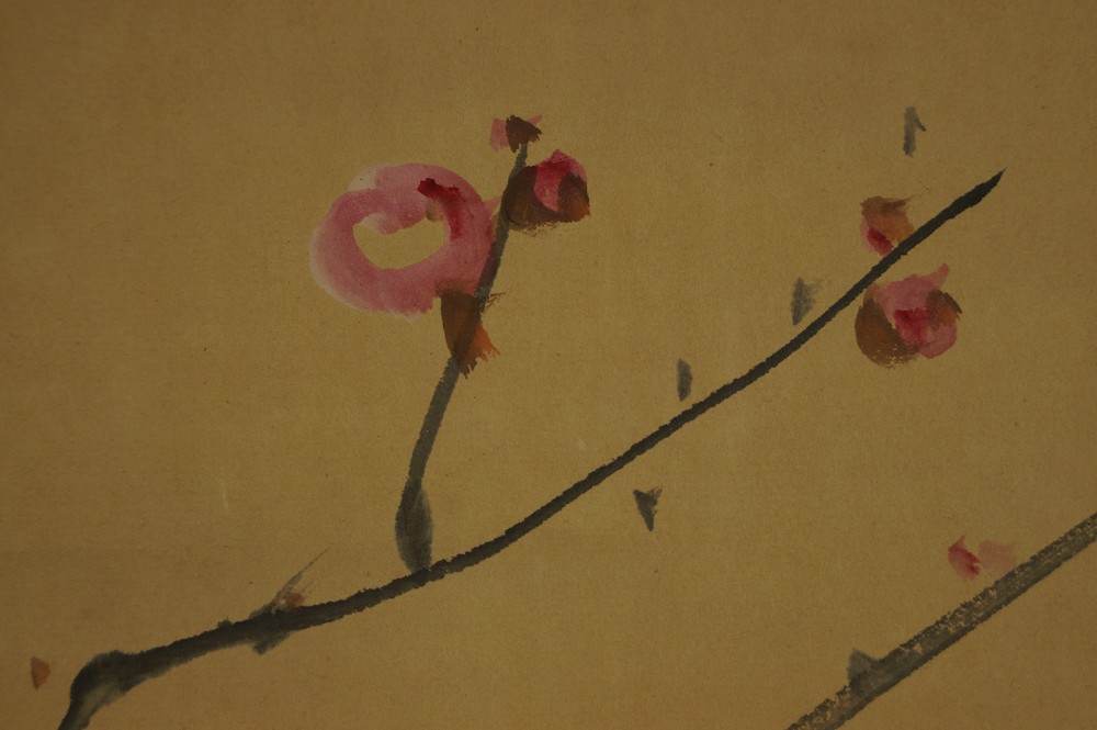 Japanese hanging scroll Bird on Plum Tree plum blossom motif close-up 3