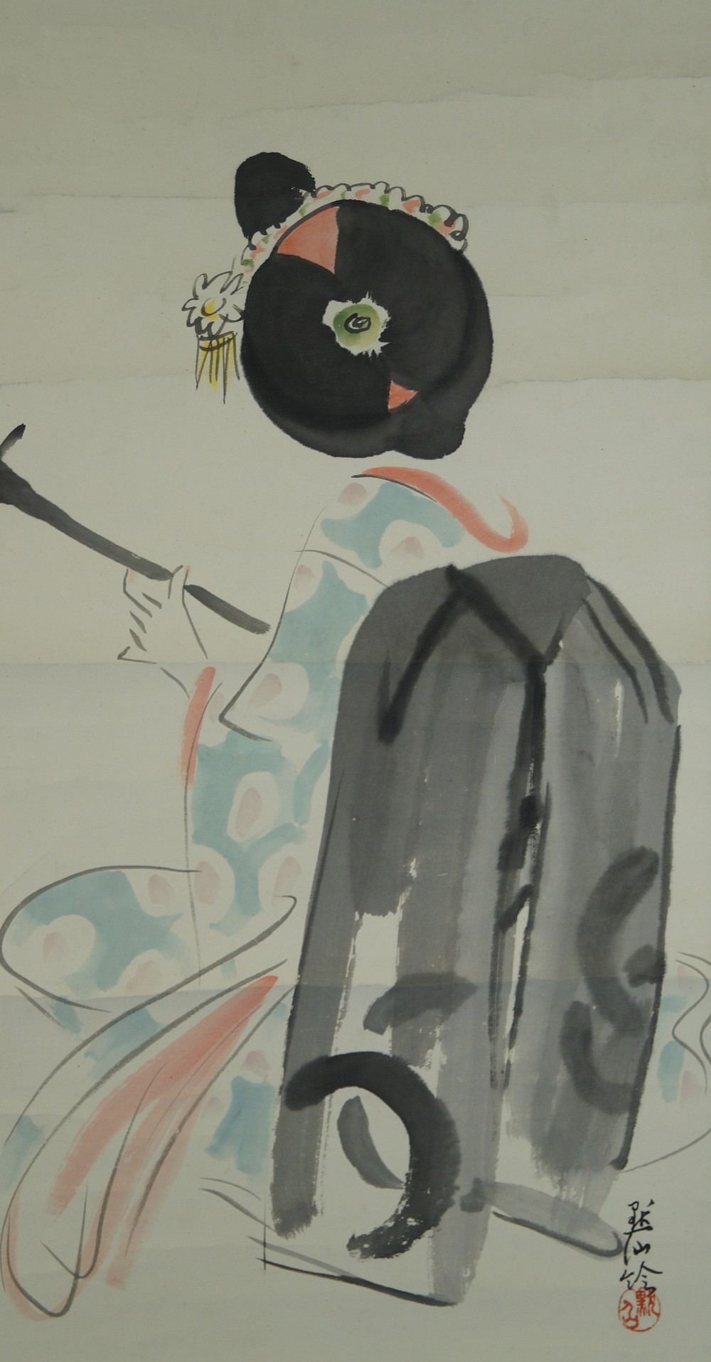 Beauty in Kimono Hanging Scroll Overall Motif Without Mounting