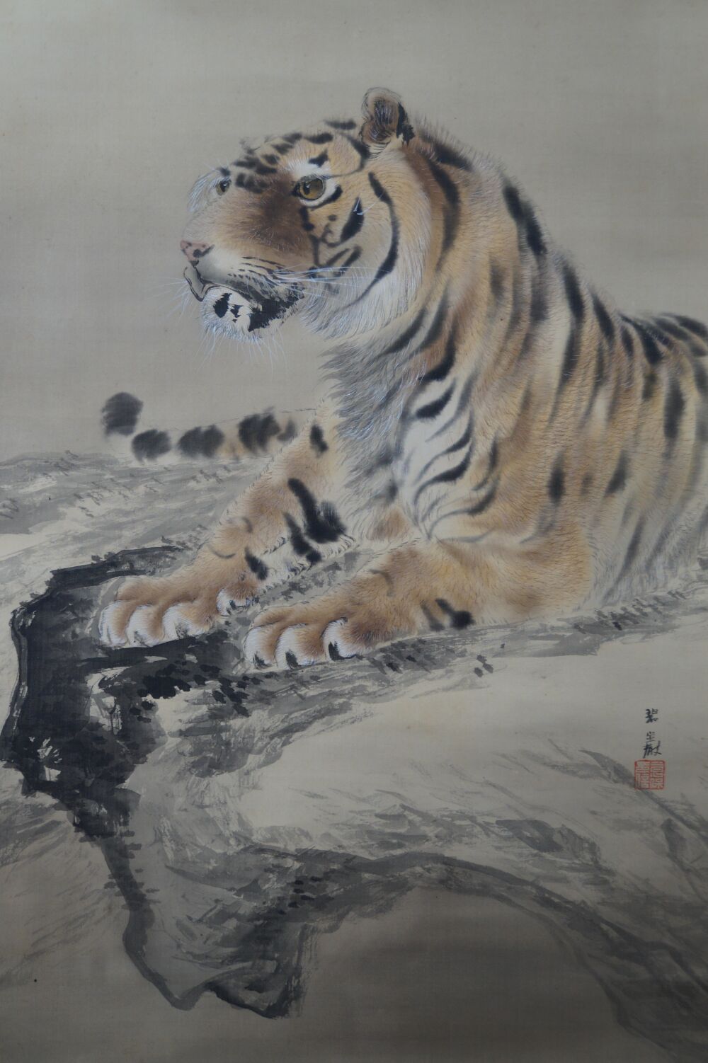 Further View of the Full Motif of the Tiger on the Rock with Signature, Without Framing