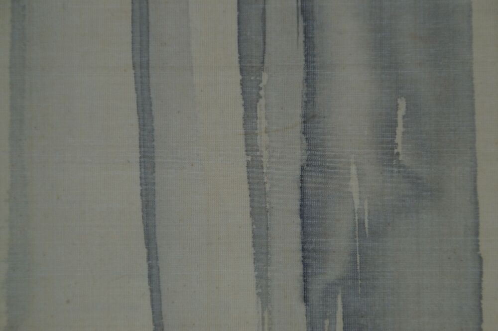 Close-up of the waterfall streaks in the hanging scroll Koi at the Waterfall