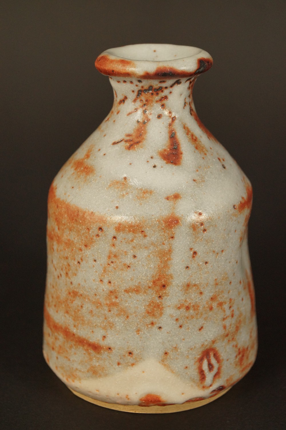Shino Ware Tokkuri with Fire Marks Front View