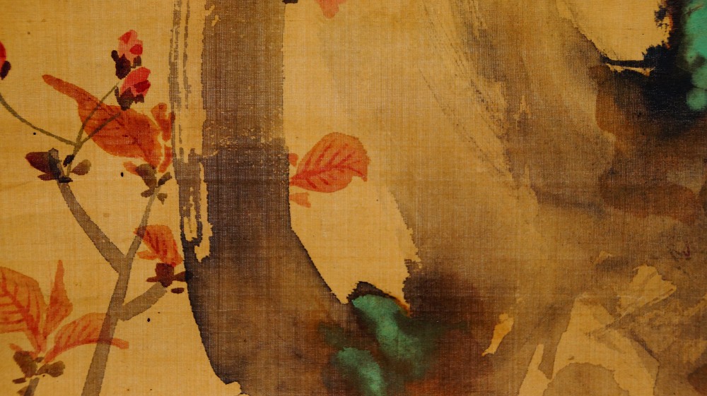 Blooming Cherry Branches on a Rock Hanging Scroll by Sakai Hoitsu Rock Motif Close-Up 2