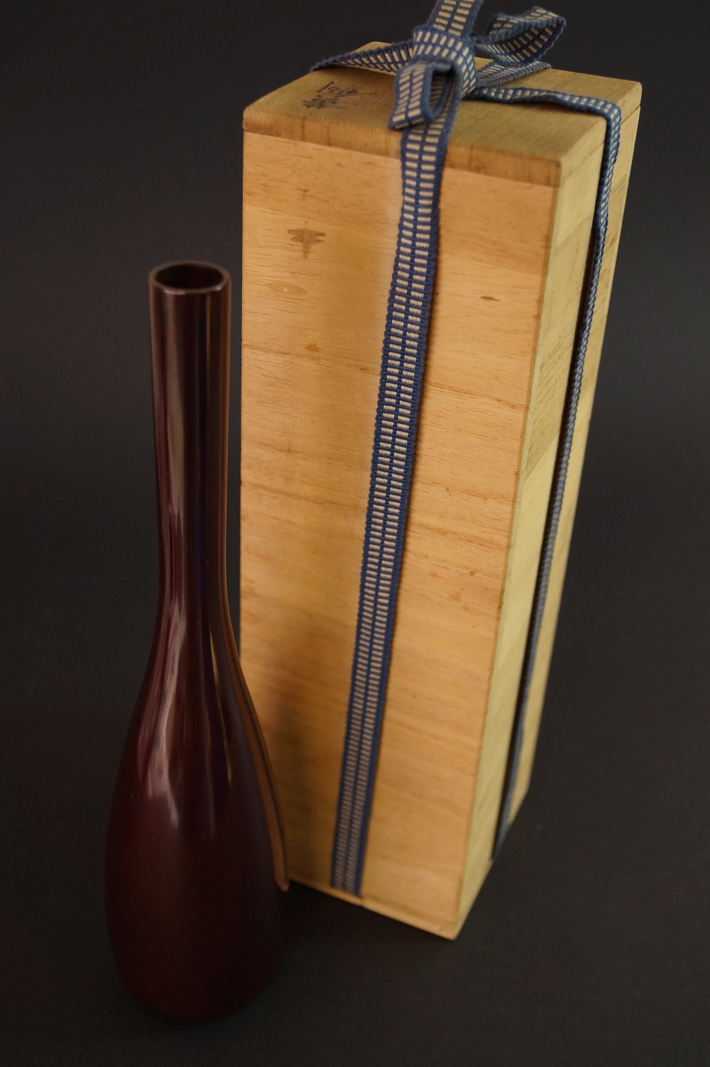Copper vase by Kageaki Watanabe front view with storage box 1
